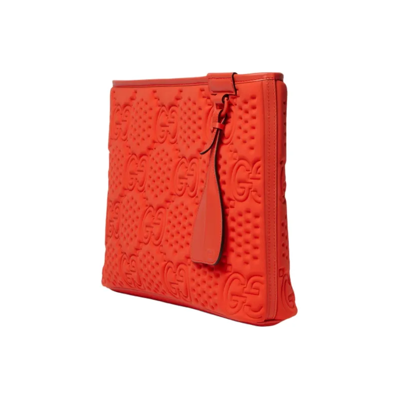 GUCCI Polyurethane With Artificial Silk And Leather Clutch Large Size Women's Orange-1