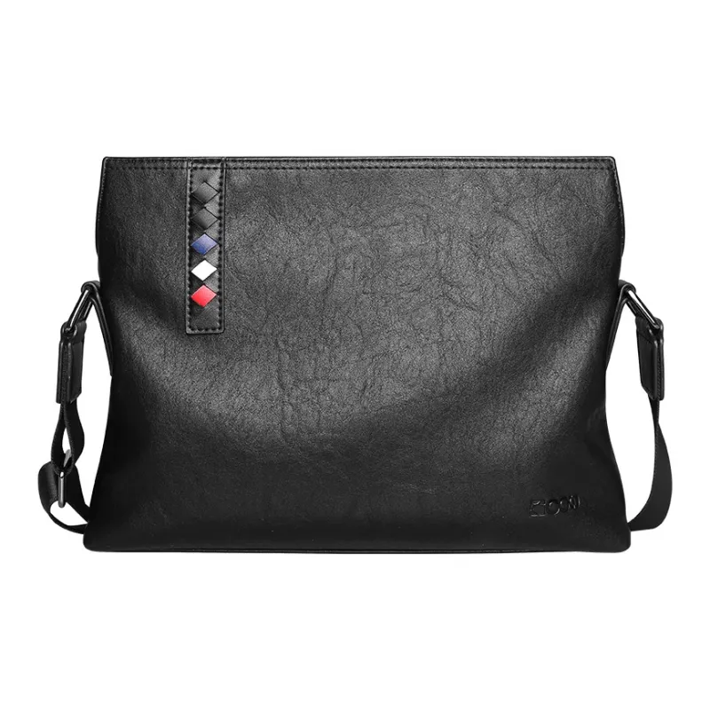 COW Microfiber Synthetic Leather Shoulder Bag Large Size Men's Black-4
