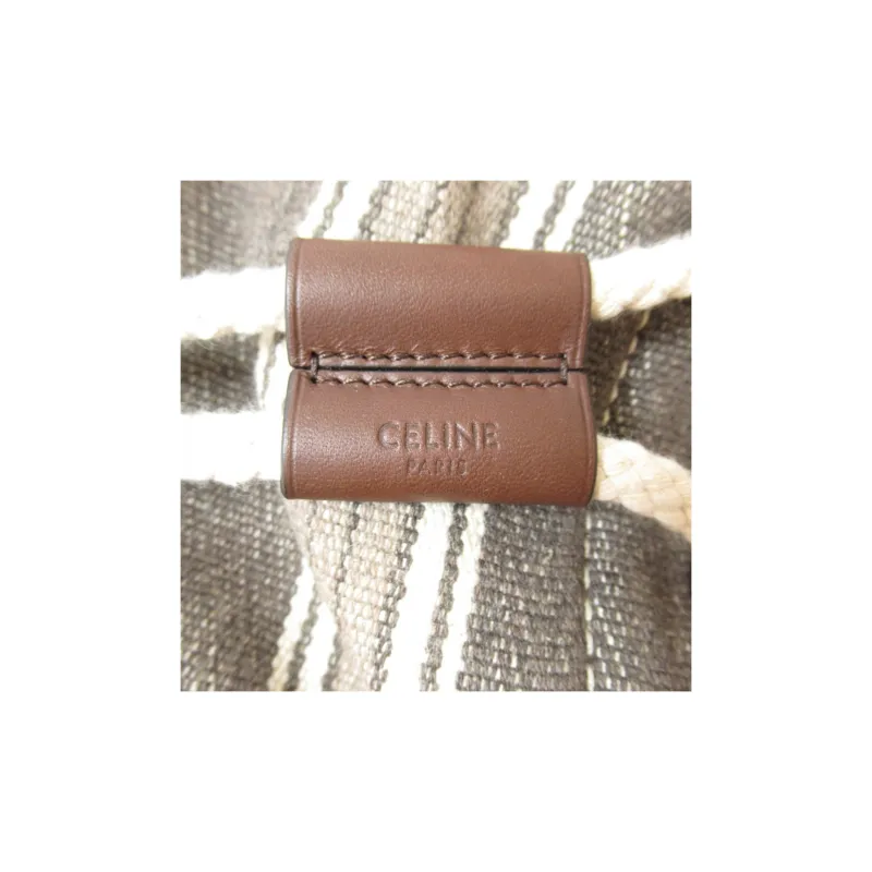 CELINE Canvas Backpack Women's Gray/Brown-7