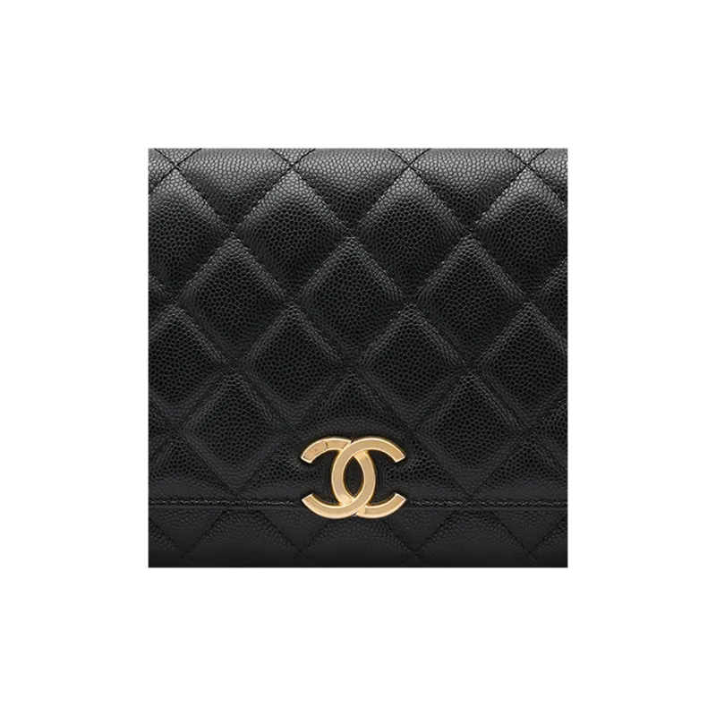 CHANEL WOC Grain Embossed Calfskin Shoulder Bag, Crossbody Bag Unisex Black-4