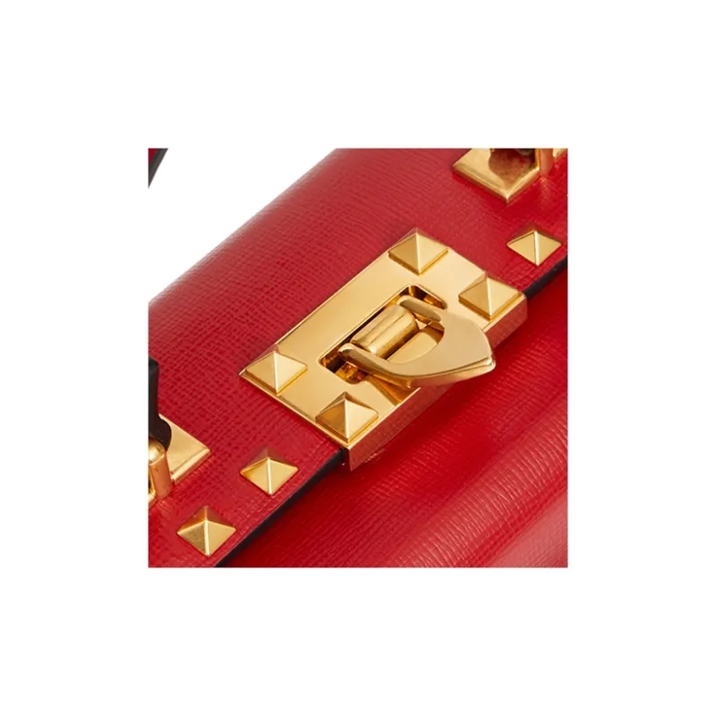 Valentino ROCKSTUD ALCOVE Calfskin Box Bag Shoulder Bag Crossbody Bag Handbag Small Size Women's Red-4