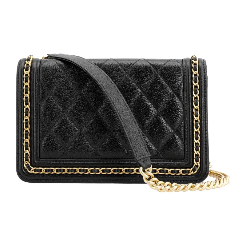 CHANEL 23P SS Grain Embossed Cow Leather Pochette, Shoulder Bag, Crossbody Bag Women's Black-2