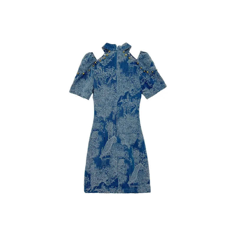Icicofficial Short Sleeved Dresses Women's Blue-1