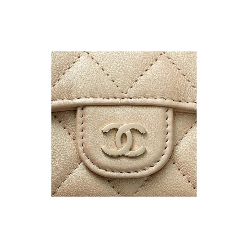 CHANEL Calfskin Wallet Coin Purse Card Holder Regular Women's Gold-4