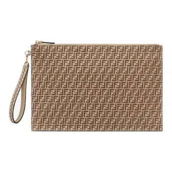 FENDI Leather Clutch Tubas Women's Beige