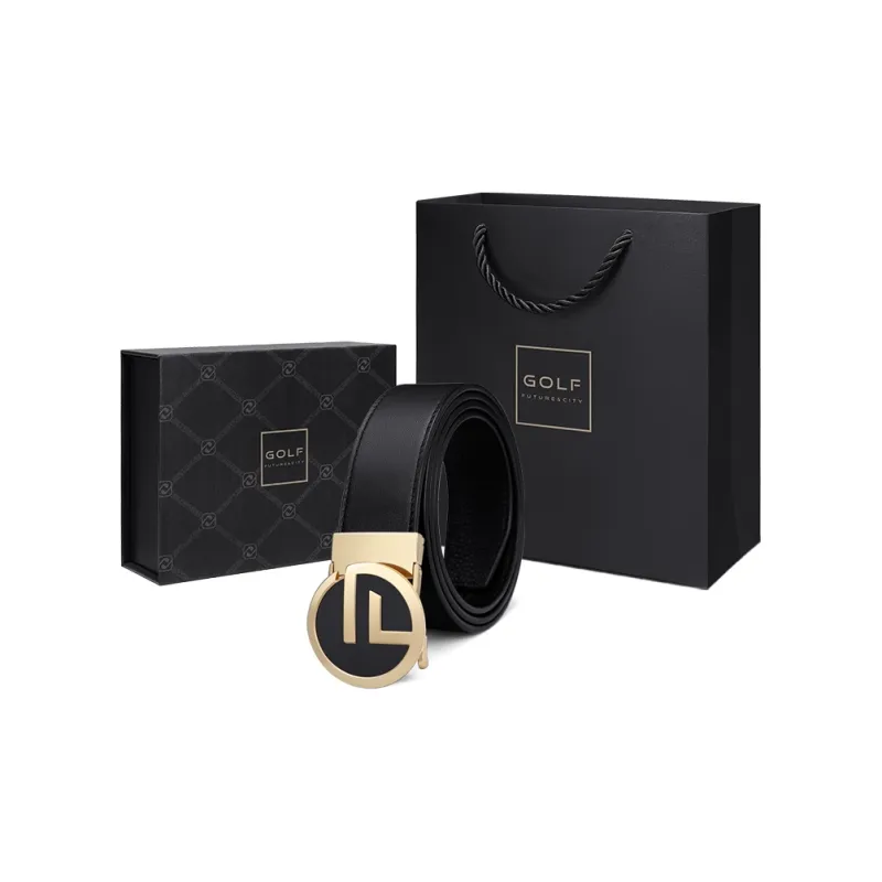 GOLF Top Grain Cow Leather Automatic Buckle Belt Men's Black Gunmetal/Gold 3.5cm-10