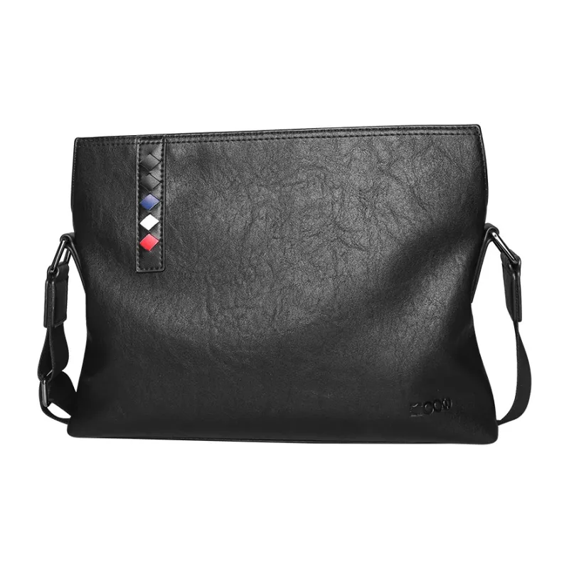 COW Microfiber Synthetic Leather Shoulder Bag Large Size Men's Black-1