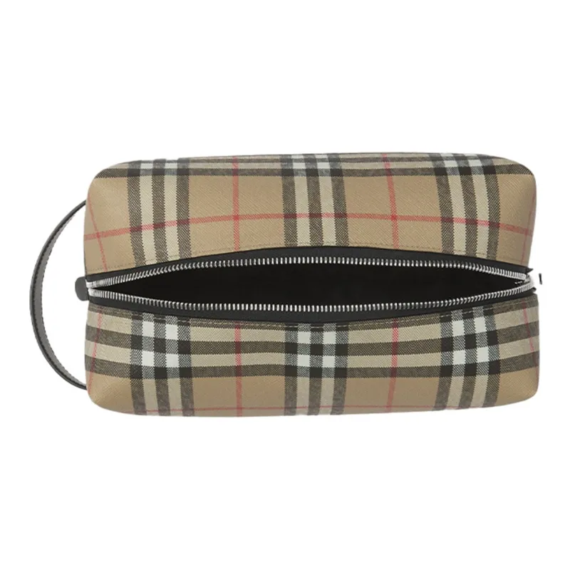 Burberry Vintage Cotton Calfskin Polyurethane Clutch Travel Bag Storage Bag Unisex Archive Beige-3