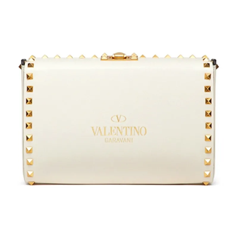 Valentino Rockstud Alcove Grained Calfskin Handheld Handbag Shoulder Bag Crossbody Bag Men's Light Ivory White-2