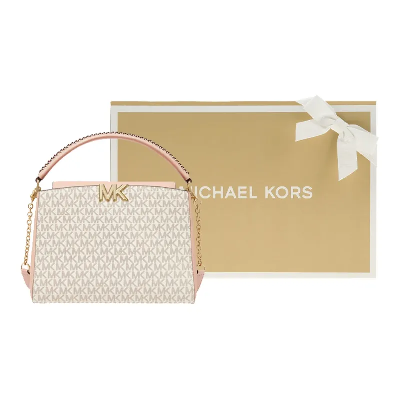 MICHAEL KORS Karlie Leather Shoulder Bag, Crossbody Bag, Handbag Medium Size Women's Vanilla White & Pink-8