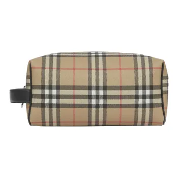 Burberry Vintage Cotton Calfskin Polyurethane Clutch Travel Bag Storage Bag Unisex Archive Beige