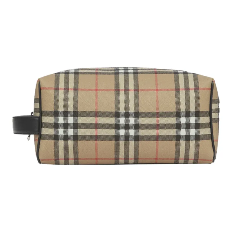 Burberry Vintage Cotton Calfskin Polyurethane Clutch Travel Bag Storage Bag Unisex Archive Beige-0
