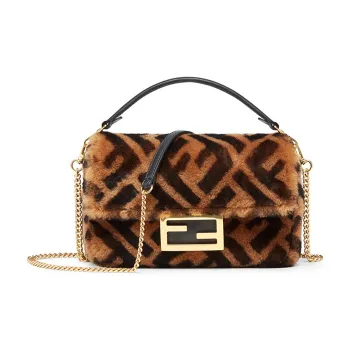 FENDI Baguette Sheepskin Baguette Bag, Crossbody Handbag, Shoulder Bag Mini Women's Brown