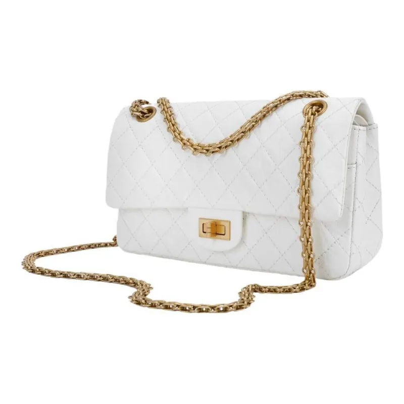 CHANEL 2.55 Calfskin Handbag, Crossbody Bag Medium Size Women's White-1