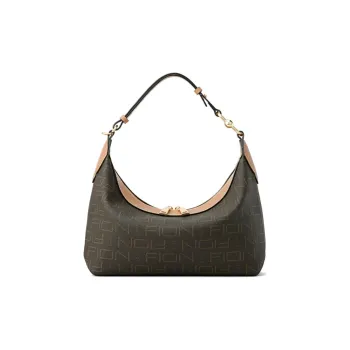 FION Coated Canvas Canvas Bag Shoulder Bag Crossbody Bag Medium Size Women's Caramel Brown/Dark Brown