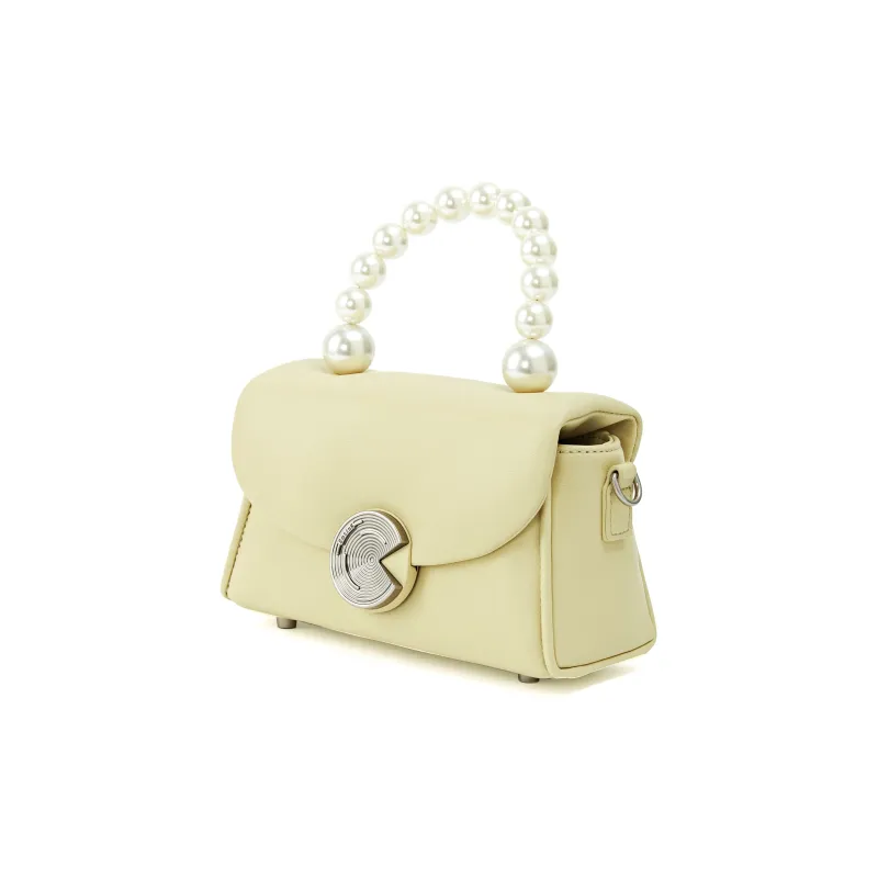Simedin Cow Leather Box Small Square Bag, Crossbody Handbag Trumpets Women's Silk Satin Silver/Custard-2