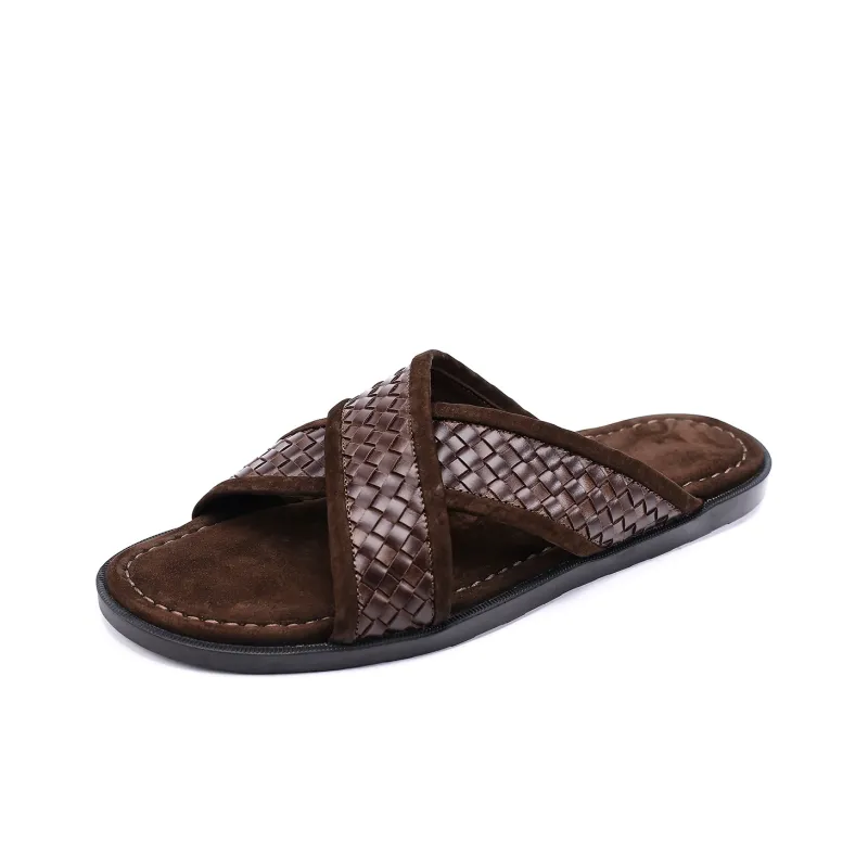 Brounvanm Woven Abrasion Resistant Slip Resistant Slide Slippers Men's Brown-1