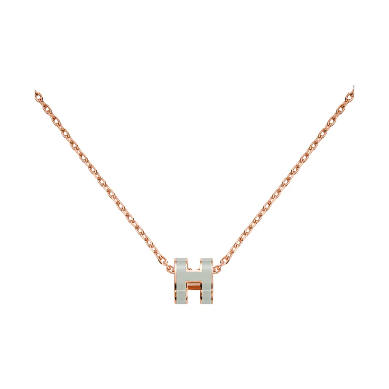 HERMES POP H Collection Gold Plated Necklaces Women's Pendant Bubble Green, Chain Rose Gold-0
