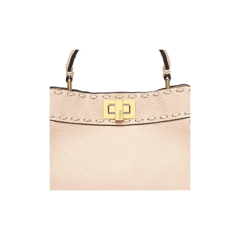 FENDI Peekaboo Grained Leather Shoulder Bag Crossbody Bag Handbag Mini Women's Pink-4