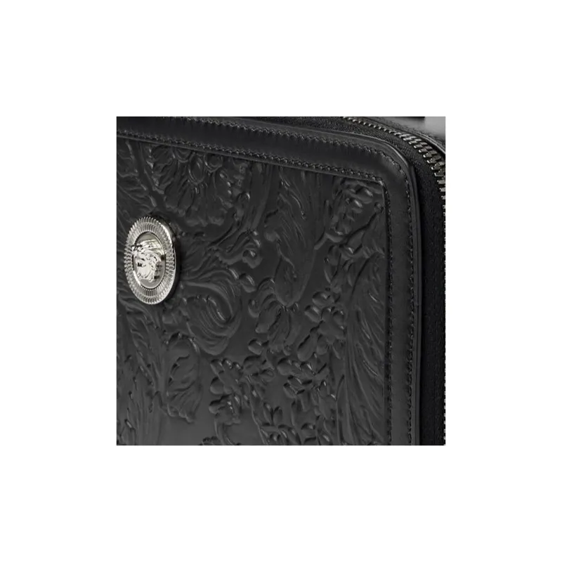 VERSACE MEDUSA BIGGIE Collection Barocco Cow Leather Messenger Bag Shoulder Bag Crossbody Bag Men's Black-3