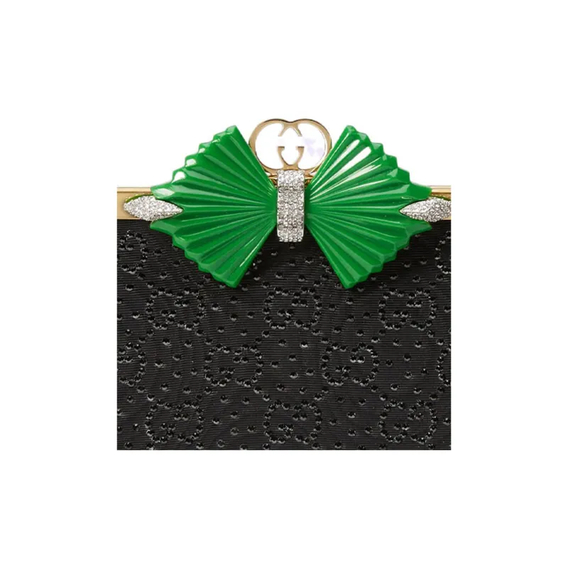 GUCCI Resin Crystal Fabric One Shoulder Crossbody Clutches Women's Black-8