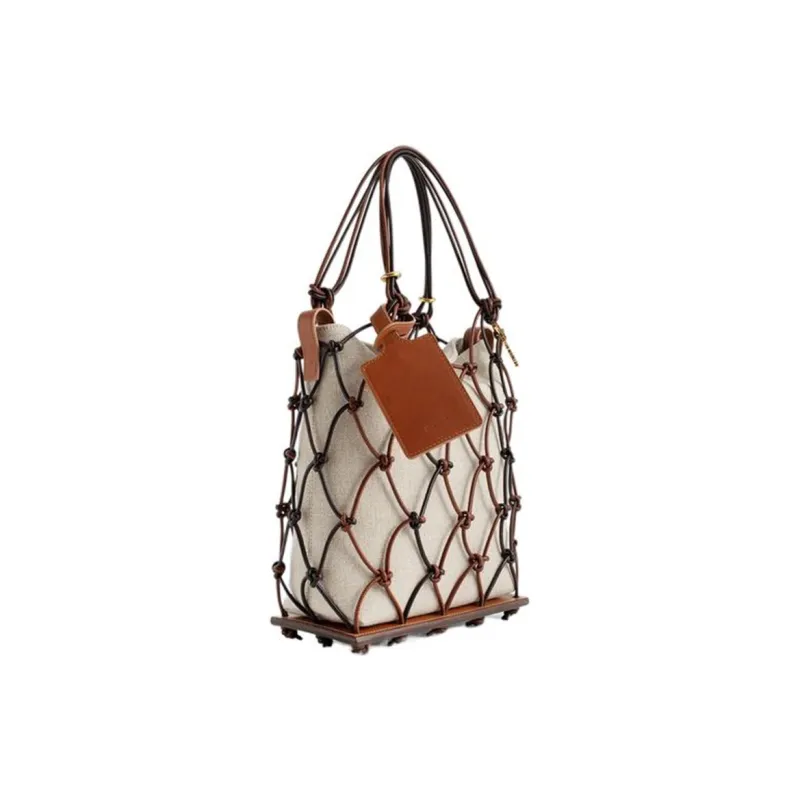 Jacquemus Cotton Canvas With Cow Leather Patchwork Canvas Bag With Fishnet Portable Women's Brown-2