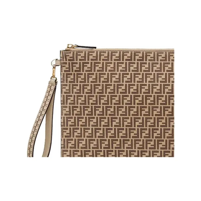FENDI Leather Clutch Tubas Women's Beige-3