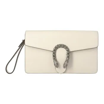 GUCCI Dionysus Leather Clutch Women's White