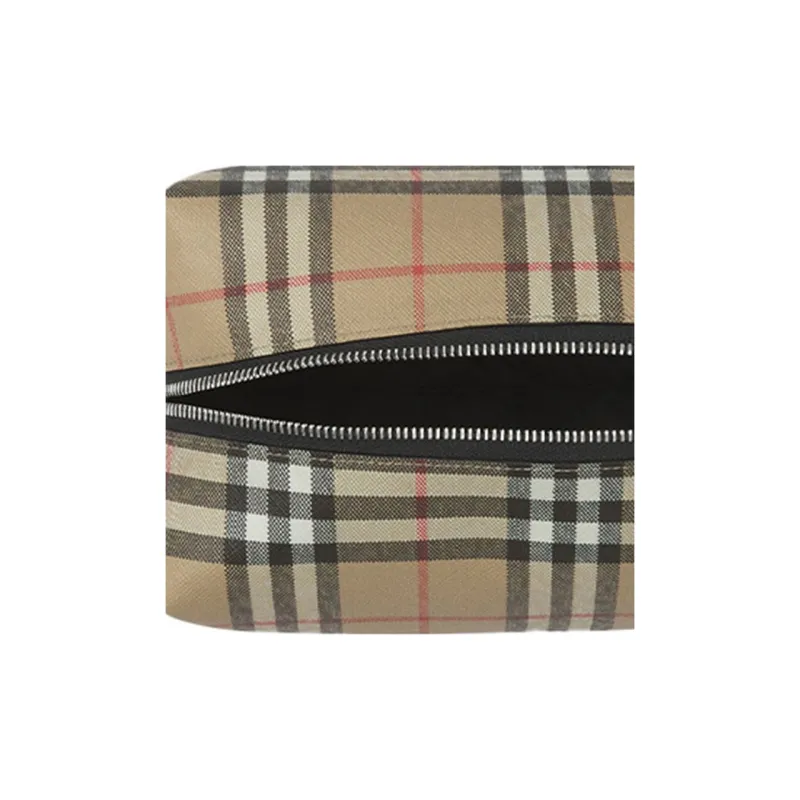 Burberry Vintage Cotton Calfskin Polyurethane Clutch Travel Bag Storage Bag Unisex Archive Beige-5