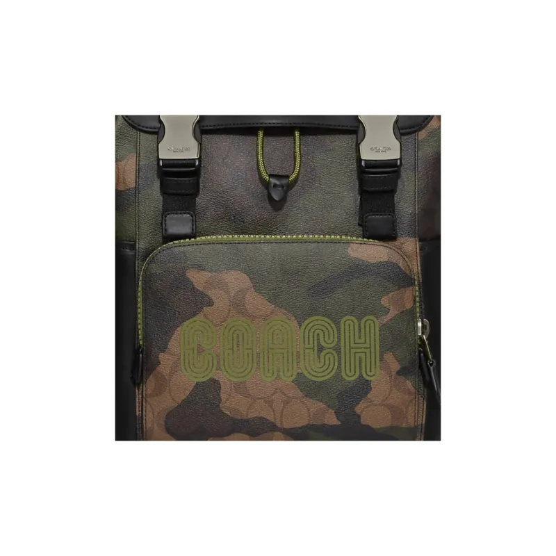 COACH Track Cow Leather With Textile Backpack Large Size Men's Khaki & Olive Green-3
