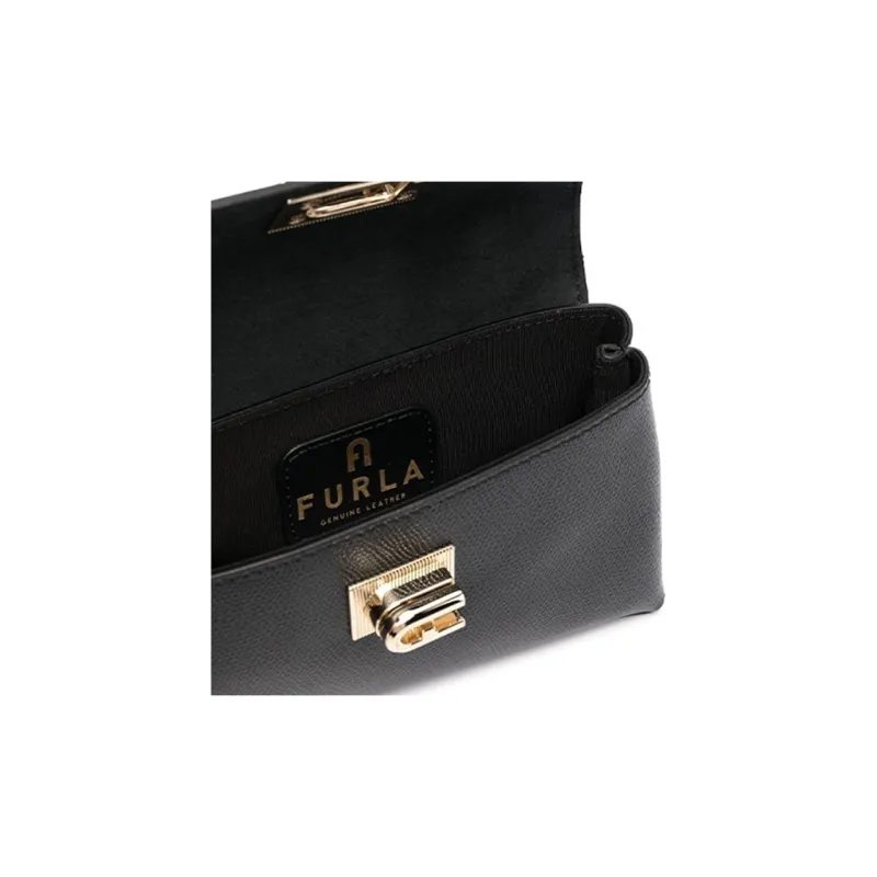 Furla 1927 Collection Leather Handbag, Shoulder Bag, Crossbody Bag Mini Women's Black-3