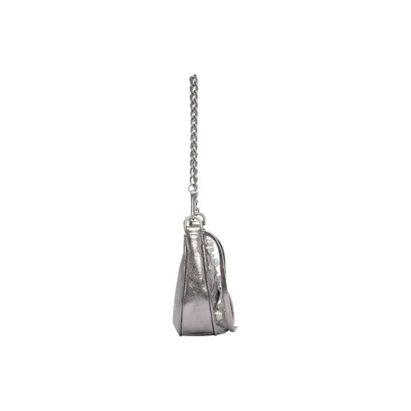 Balenciaga Cow Leather Biker Bag, Dumpling Bag, Crossbody Bag Mini Women's Silver-2