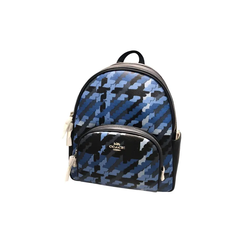 COACH Court Pebble Leather Backpack Women's Silver & Blue Multicolor-1