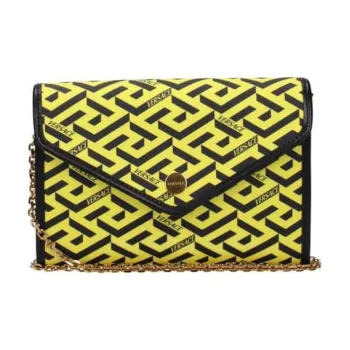 VERSACE Leather Shoulder Bag Crossbody Bag Women's Yellow/Black