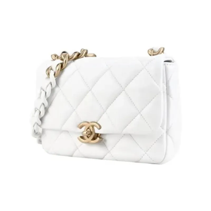 CHANEL Lambskin Flap Bag, Crossbody Bag, Shoulder Bag Mini Women's White-1