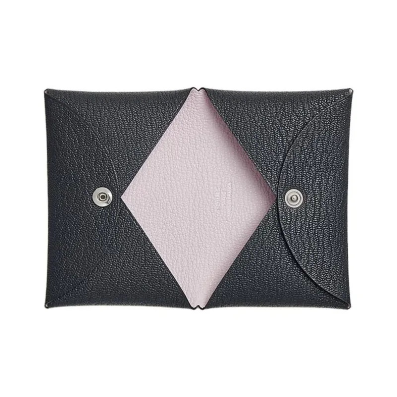 HERMES Calvi Mysore Goat Skin Wallet Coin Purse Card Holder Women's Deep Sea Blue & Light Purple-1