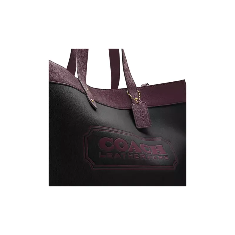 COACH Field Cow Leather Tote Shopping Bag Handbag Tubas Women's Black/Dark Red-3