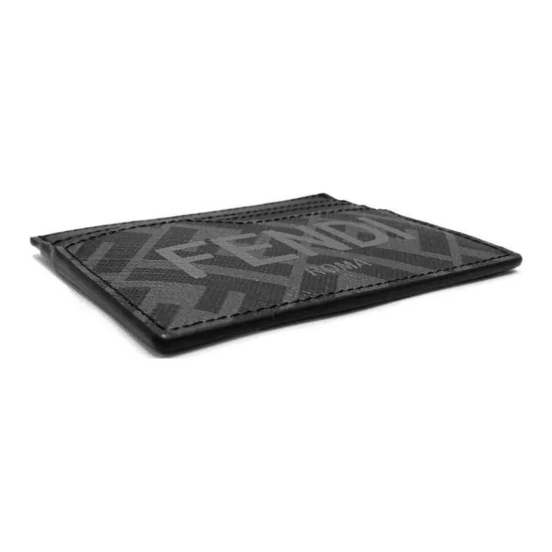 FENDI ROMA Calfskin Card Holder Men's Black & Gray-2