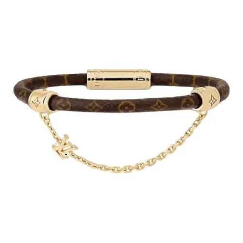 LOUIS VUITTON Canvas Metal Brass Bracelets Men's Brown