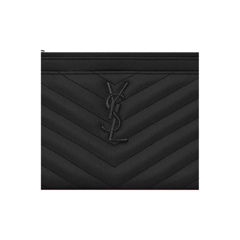 SAINT LAURENT Monogram Quilting Leather Clutches Wallets Women's Black-4