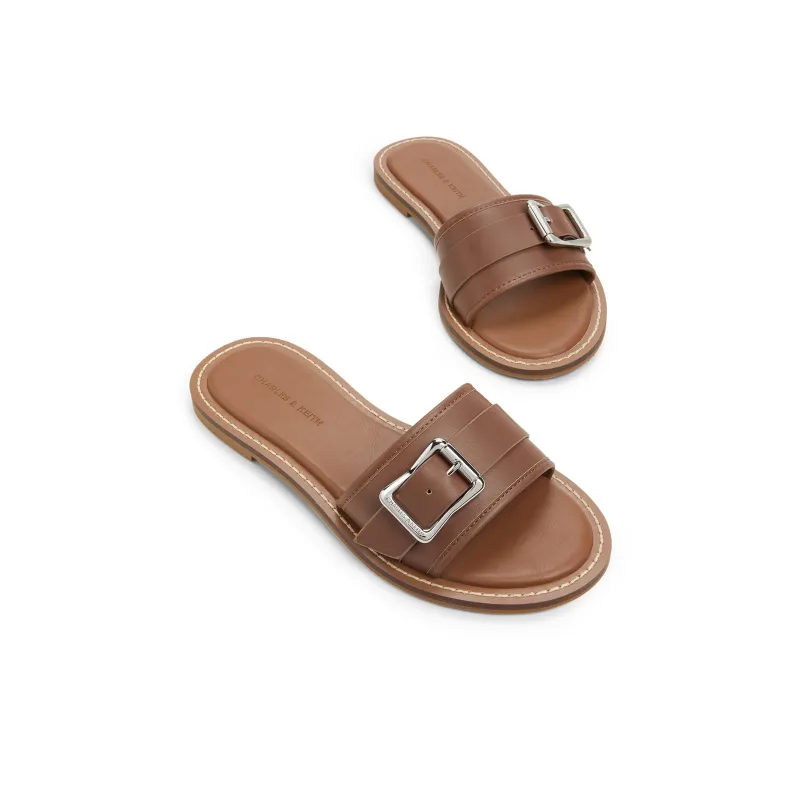 CHARLES&KEITH Composite Sole Slide Slippers 1.2cm Women's Chalk White/CARAMEL Caramel-8