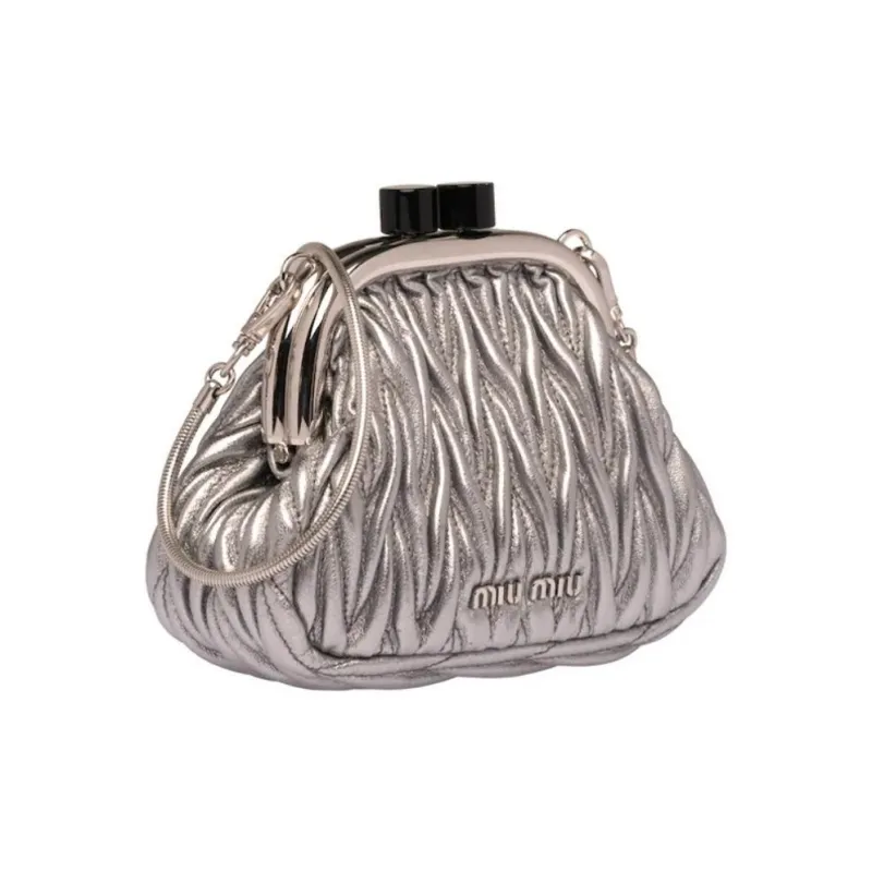 MIU MIU BELLE Leather Handbag Shoulder Bag Mini Women's Silver-1