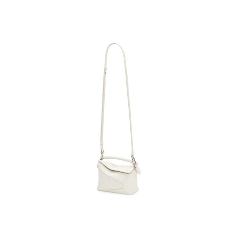 LOEWE Puzzle Soft Grain Calfskin Puzzle Bag, Shoulder Bag, Crossbody Bag, Handbag Mini Women's White-4