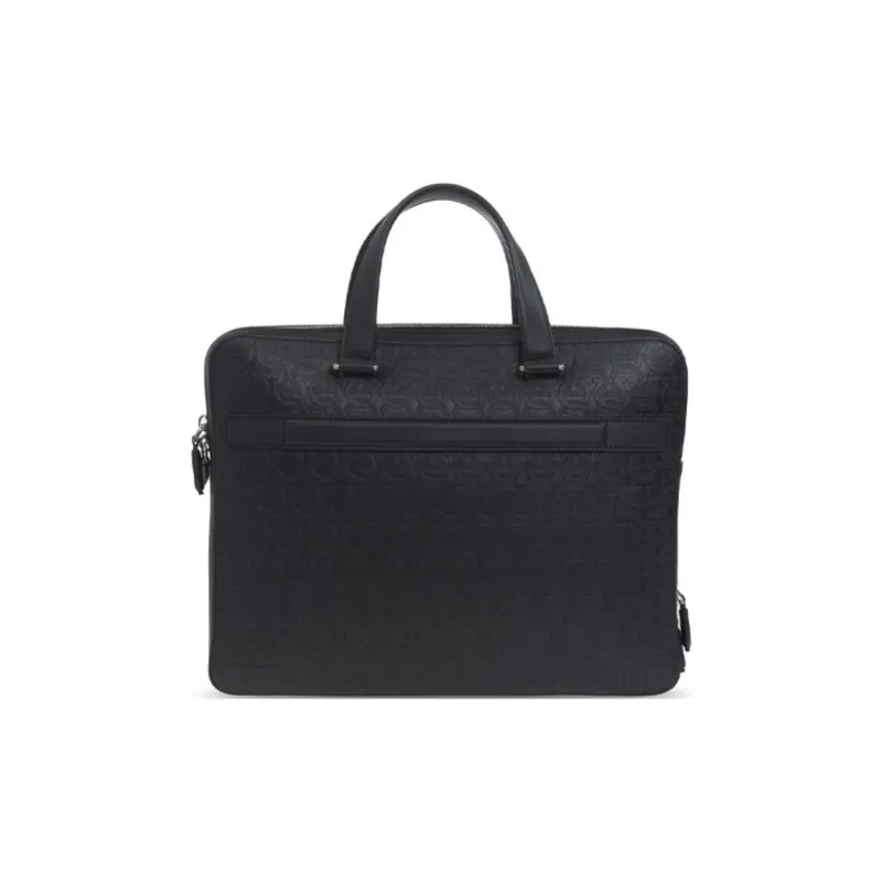 FERRAGAMO GANCINI Leather Handbag Briefcase Men's Black-3