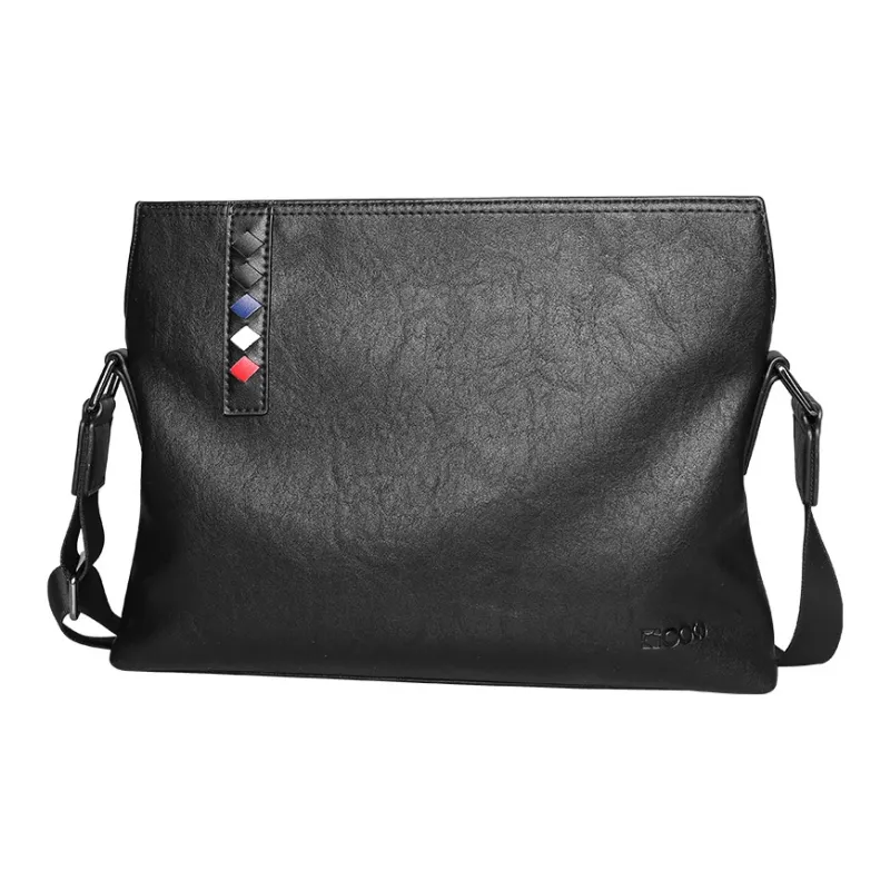 COW Microfiber Synthetic Leather Shoulder Bag Large Size Men's Black-2