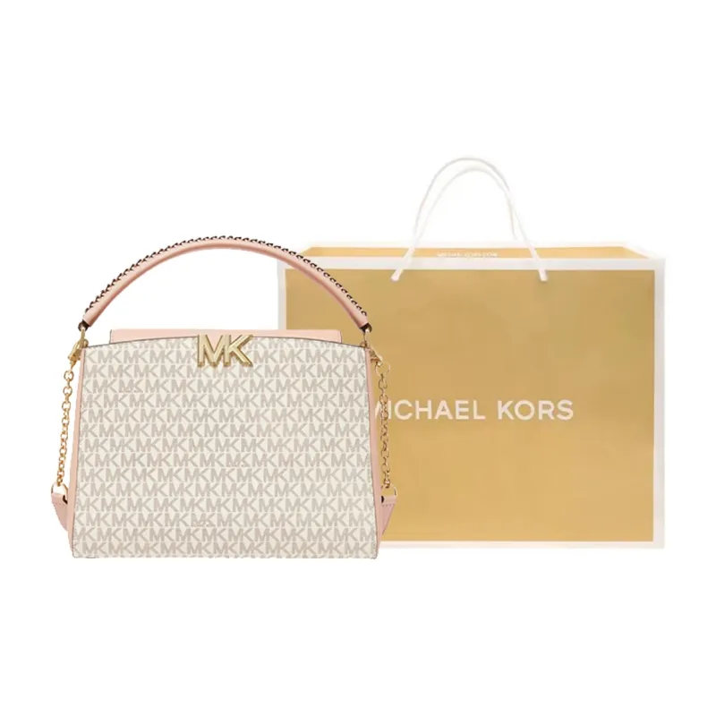 MICHAEL KORS Karlie Leather Shoulder Bag, Crossbody Bag, Handbag Medium Size Women's Vanilla White & Pink-6