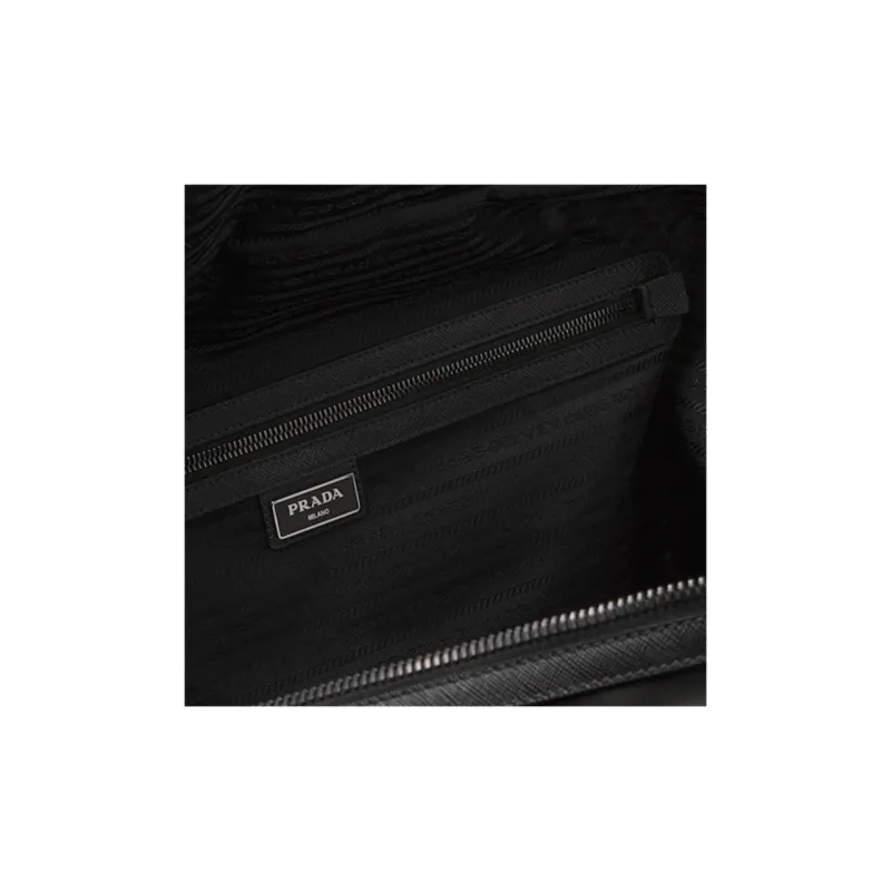 PRADA Nylon And Saffiano Leather Travel Bag Handbag Unisex Black-3