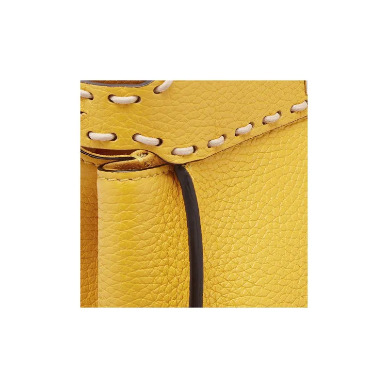 FENDI Peekaboo Full Textured Leather Shoulder Bag Crossbody Bag Handbag Mini Women's Yellow-4