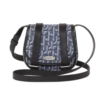 KENZO Monogram Leather Shoulder Bag Crossbody Bag Small Size Women's Navy