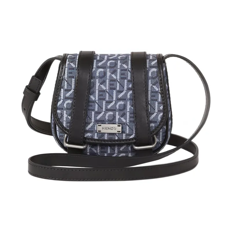 KENZO Monogram Leather Shoulder Bag Crossbody Bag Small Size Women's Navy-0